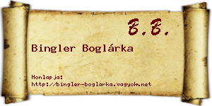 Bingler Boglárka névjegykártya